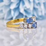 Ellibelle Jewellery Vintage 1979 Ceylon Sapphire & Diamond 18ct Gold Bypass Ring