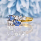 Ellibelle Jewellery Vintage 1979 Ceylon Sapphire & Diamond 18ct Gold Bypass Ring
