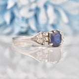Ellibelle Jewellery Vintage 1979 Natural Sapphire & Diamond 18ct White Gold Ring