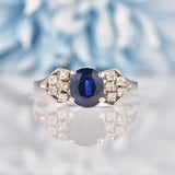 Ellibelle Jewellery Vintage 1979 Natural Sapphire & Diamond 18ct White Gold Ring