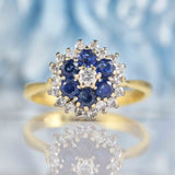 Ellibelle Jewellery Vintage 1979 Sapphire & Diamond 18ct Gold Cluster Ring
