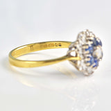 Ellibelle Jewellery Vintage 1979 Sapphire & Diamond 18ct Gold Cluster Ring