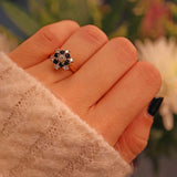 Ellibelle Jewellery Vintage 1979 Sapphire & Diamond 18ct Gold Flower Cluster Ring