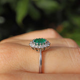 Ellibelle Jewellery Vintage 1980 Emerald & Diamond 18ct White Gold Cluster Ring