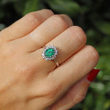 Ellibelle Jewellery Vintage 1980 Emerald & Diamond 18ct White Gold Cluster Ring