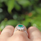Ellibelle Jewellery Vintage 1980 Emerald & Diamond 18ct White Gold Cluster Ring