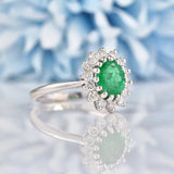 Ellibelle Jewellery Vintage 1980 Emerald & Diamond 18ct White Gold Cluster Ring