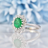 Ellibelle Jewellery Vintage 1980 Emerald & Diamond 18ct White Gold Cluster Ring