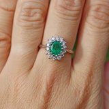 Ellibelle Jewellery Vintage 1980 Emerald & Diamond 18ct White Gold Cluster Ring