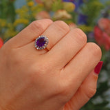 Ellibelle Jewellery Vintage 1980s Amethyst & Diamond Gold Cluster Ring