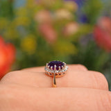 Ellibelle Jewellery Vintage 1980s Amethyst & Diamond Gold Cluster Ring
