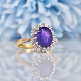 Ellibelle Jewellery Vintage 1980s Amethyst & Diamond Gold Cluster Ring
