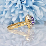 Ellibelle Jewellery Vintage 1980s Amethyst & Diamond Gold Cluster Ring