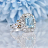 Ellibelle Jewellery Vintage 1980s Aquamarine & Diamond White Gold Cluster Ring