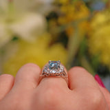 Ellibelle Jewellery Vintage 1980s Aquamarine & Diamond White Gold Cluster Ring