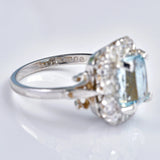Ellibelle Jewellery Vintage 1980s Aquamarine & Diamond White Gold Cluster Ring