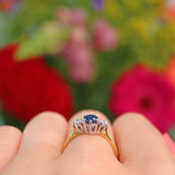 Ellibelle Jewellery Vintage 1980s Blue Sapphire & Diamond Three Stone Ring