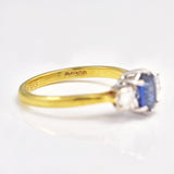 Ellibelle Jewellery Vintage 1980s Blue Sapphire & Diamond Three Stone Ring