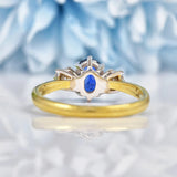 Ellibelle Jewellery Vintage 1980s Blue Sapphire & Diamond Three Stone Ring