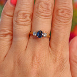 Ellibelle Jewellery Vintage 1980s Blue Sapphire & Diamond Three Stone Ring