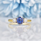 Ellibelle Jewellery Vintage 1980s Blue Sapphire & Diamond Three Stone Ring