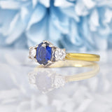 Ellibelle Jewellery Vintage 1980s Blue Sapphire & Diamond Three Stone Ring