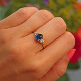 Ellibelle Jewellery Vintage 1980s Blue Sapphire & Diamond Three Stone Ring