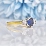 Ellibelle Jewellery Vintage 1980s Blue Sapphire & Diamond Three Stone Ring