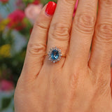 Ellibelle Jewellery Vintage 1980s Blue Topaz & Diamond Gold Cluster Ring