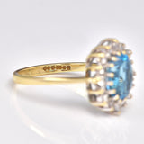 Ellibelle Jewellery Vintage 1980s Blue Topaz & Diamond Gold Cluster Ring