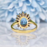 Ellibelle Jewellery Vintage 1980s Blue Topaz & Diamond Gold Cluster Ring