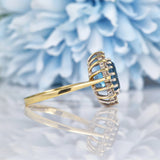 Ellibelle Jewellery Vintage 1980s Blue Topaz & Diamond Gold Cluster Ring