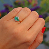Ellibelle Jewellery Vintage 1980s Emerald & Diamond 18ct Gold Cluster Ring