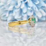 Ellibelle Jewellery Vintage 1980s Emerald & Diamond 18ct Gold Cluster Ring