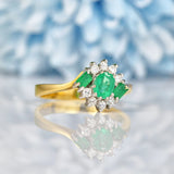 Ellibelle Jewellery Vintage 1980s Emerald & Diamond 18ct Gold Cluster Ring