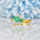 Ellibelle Jewellery Vintage 1980s Emerald & Diamond 18ct Gold Cluster Ring