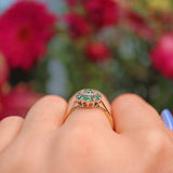 Ellibelle Jewellery Vintage 1980s Emerald & Diamond 9ct Gold Cluster Ring