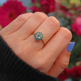 Ellibelle Jewellery Vintage 1980s Emerald & Diamond 9ct Gold Cluster Ring