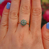 Ellibelle Jewellery Vintage 1980s Emerald & Diamond 9ct Gold Cluster Ring
