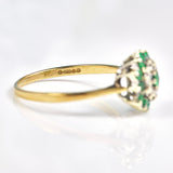 Ellibelle Jewellery Vintage 1980s Emerald & Diamond 9ct Gold Cluster Ring