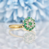 Ellibelle Jewellery Vintage 1980s Emerald & Diamond 9ct Gold Cluster Ring