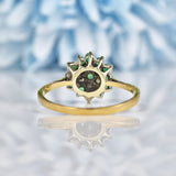 Ellibelle Jewellery Vintage 1980s Emerald & Diamond 9ct Gold Cluster Ring