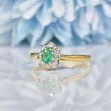 Ellibelle Jewellery Vintage 1980s Emerald & Diamond Cluster Ring