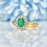 Ellibelle Jewellery Vintage 1980s Emerald & Diamond Cluster Ring