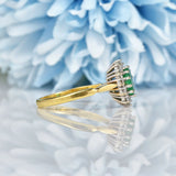 Ellibelle Jewellery Vintage 1980s Emerald & Diamond Cluster Ring