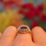 Ellibelle Jewellery Vintage 1980s Oval Garnet 9ct Yellow Gold Ring