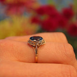 Ellibelle Jewellery Vintage 1980s Oval Garnet 9ct Yellow Gold Ring