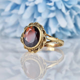 Ellibelle Jewellery Vintage 1980s Oval Garnet 9ct Yellow Gold Ring
