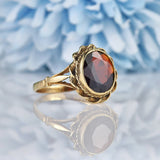 Ellibelle Jewellery Vintage 1980s Oval Garnet 9ct Yellow Gold Ring