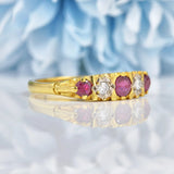 Ellibelle Jewellery Vintage 1980s Ruby & Diamond 18ct Gold Five Stone Ring